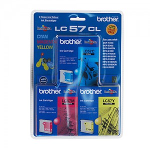 Genuine Brother LC-57CL3PK Cyan, Magenta & Yellow Colour Pack - 400 pages each