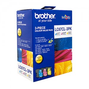 Genuine Brother LC-67CL3PK Cyan, Magenta & Yellow Colour Pack - 325 pages each