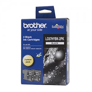 Genuine Brother LC-67BK Black Ink Cartridge High Capacity - Twin pack of LC-67HY-BK
