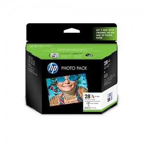 Genuine HP #28 Colour Ink Cartridge Value Pack inc 25 sheets glossy 6"x4" - 190 pages