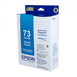 Genuine Epson 73N Ink Value Pack 4 inks and 20 sheets 4" x 6" photo paper