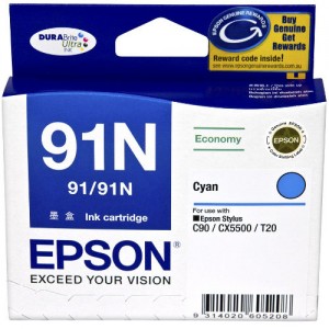 Genuine Epson T1072 (91N) Cyan Ink Cartridge - 215 pages