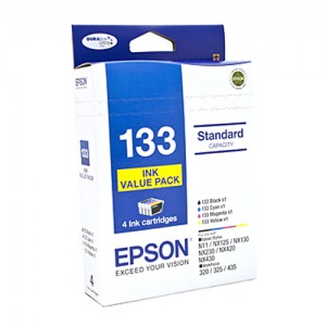 Genuine Epson #133   (133) Ink Value Pack, contains BK,C,M & Y - Yields as above