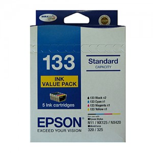 Genuine Epson #133   (133) Ink Value Pack, contains BK,C,M & Y - yields as above