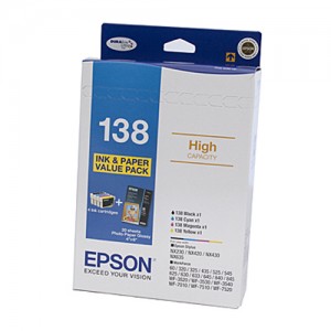 Genuine Epson 138 Bundle Pack - B,C,M & Y x 1 + 4x6 20 sheet